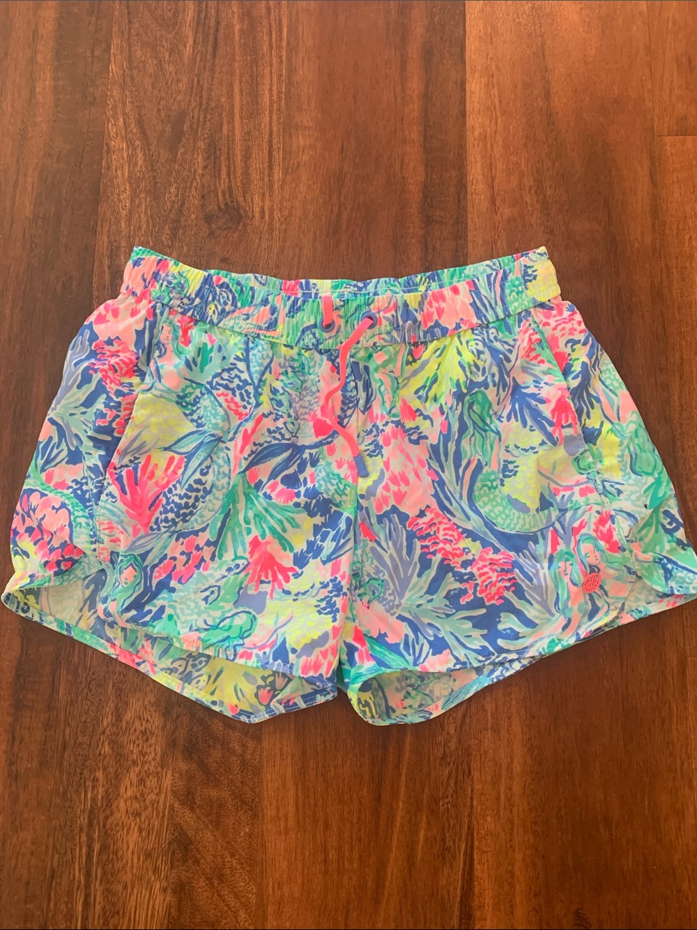 Lilly Pulitzer Neon Coral Reef Print Athletic Shorts - Blue, Pink, Green